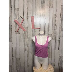 rue21 Ribbed Seamless Henley Cropped Tank Top Mauve Pink Women’s XL